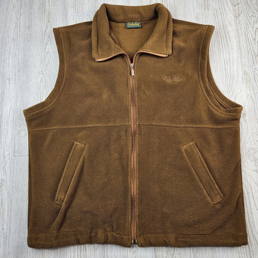 Cabelas‎ Polartec Fleece Vest Mens Brown Full Zip Outdoor Layering Pockets XL